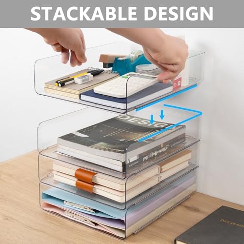 Tiawudi Desk Organizer, Clear Office Organization and Storage, Plastic Letter Tray, Stackable File Organizer for Classroom, Home, Documents, Notes, Folders, Books and Pens, 4 Tier - Image 3