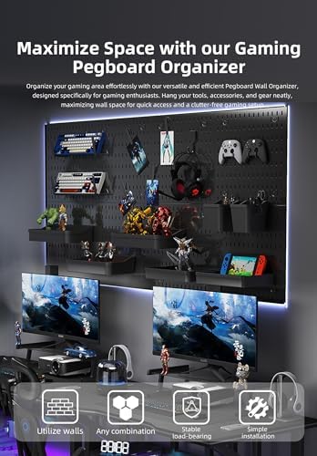Wall Organizer Peg Board - Elevate And Declutter Your Gaming And Office - Create A Perfectly Structured Space(Black) - Image 5