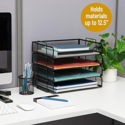 Mind Reader Stackable Paper Tray, Desktop Organizer, File Storage, Office, Metal Mesh, 4 Pcs., Black (Pack of 4) - Image 2
