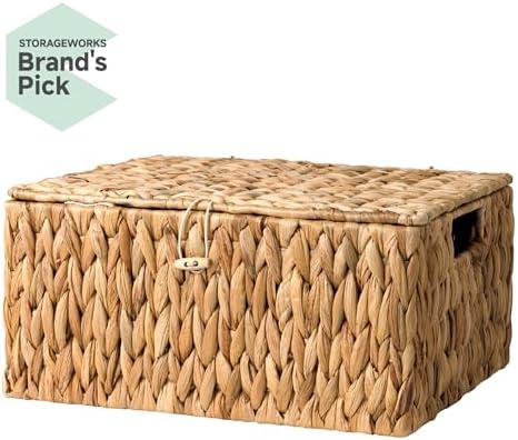 StorageWorks Wicker Basket with Lid, Storage Baskets with Lids, Hyacinth - Image 2