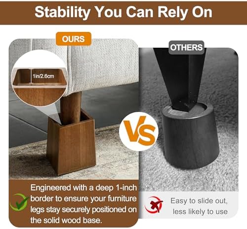 Wooden Bed Risers 5 Inch Heavy Duty, Support 2500 lbs, Brown - Image 7