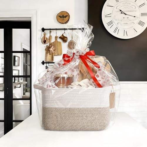 Goodpick Woven Rope Storage Basket for Shelves, Rectangle, Light Brown - Image 2
