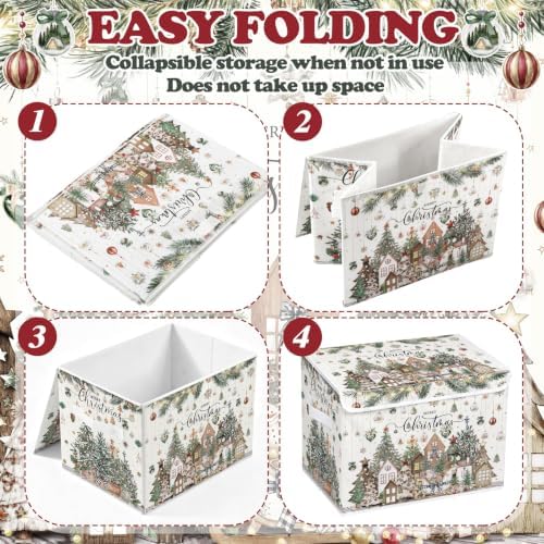 Briwooody Neutral Christmas Storage Bin with Lid and Carrying Handle Christmas Tree Foldable Storage Box Large Xmas Decorative Collapsible Container Basket for Organizing Closet Home Bedroom Gift - Image 4