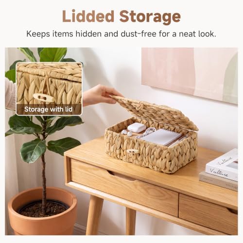 StorageWorks Wicker Basket with Lid, Storage Baskets with Lids, Hyacinth - Image 4