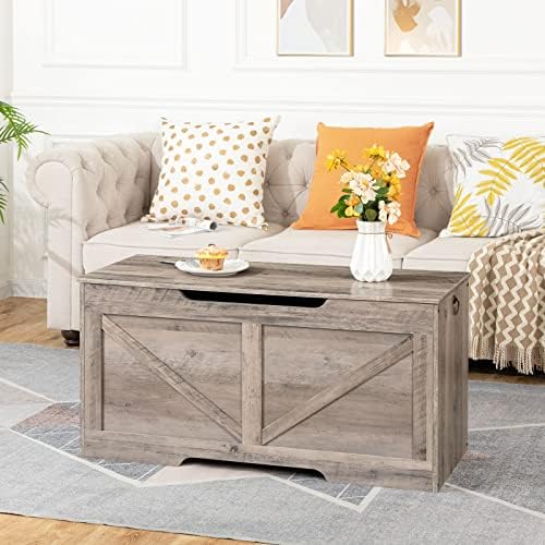 HOOBRO Storage Bench, 39.4” Retro Wooden Storage Chest with U-Shaped Cut-Out Pull, Safety Hinge, Supports 330 lb and Easy Assembly for Toy Box Organizer (Greige) BG771CW01G1 - Image 4