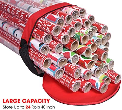 Wrapping Paper Storage Bag | Wrapping Paper Organizer Under Bed for Storing Multiple Rolls of Gift Wrap, 42” Length Container Constructed of Durable 600D Oxford Material (Red) - Image 3