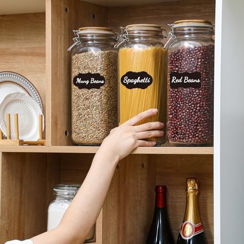 VITEVER [ Taller ] 92oz Glass Jars with Airtight Lid, Large Glass Food Storage Jars, 3 Pack Wide Mouth Airtight Glass Jars for Kitchen Pantry Spaghetti, Square Mason Jars with Labels - Image 7