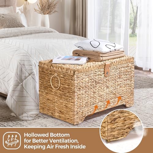 Honjourai Handwoven Storage Basket with Lid, 165L Wicker Storage Trunk - Image 4