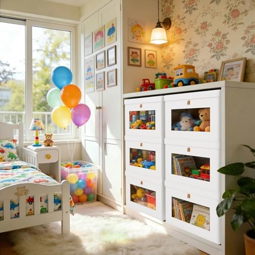 DIMJ Storage Bins with Lids - 6 Pack Large Fabric Closet Organizer with Window & Handles, Collapsible Decorative Storage Boxes for Shelves Under Bed, Books Clothes Blankets Sweaters Organization - Image 5