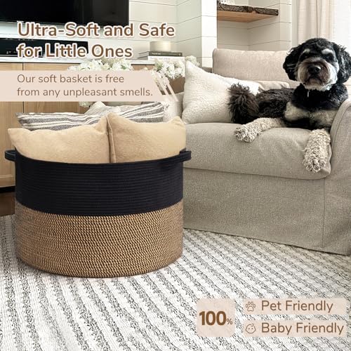 INDRESSME XXXLarge Woven Rope Blanket Basket Living Room Mix Black, 90L - Image 6