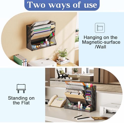 Jakyitvi 5-Tier Magnetic File Organizer R-Shaped Base Wall Hanging Black - Image 3