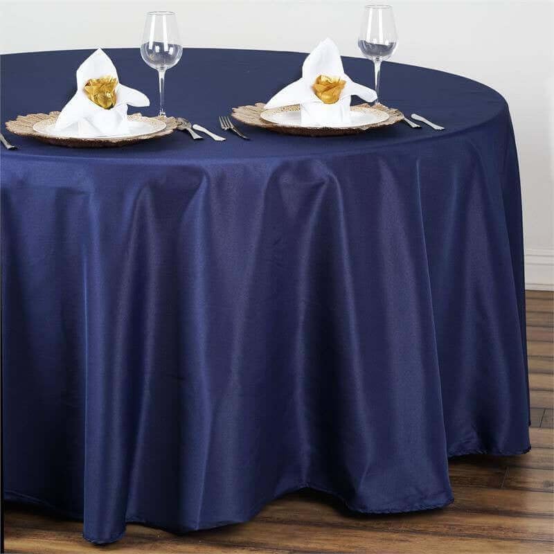 Efavormart Round Tablecloth, 108 Inch Stain & Wrinkle Resistant Washable Table Cloth, Decorative Polyester Fabric Table Cover for Banquet, Wedding, Dining- Navy Blue