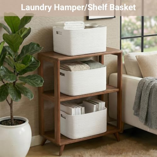 Large Laundry Baskets/Hamper, 25”x16”x16” Rectangle Woven Baskets for Toy Storage, Baby Blanket Basket in Living Room,Shelf Basket With Handle,Large White - Image 5