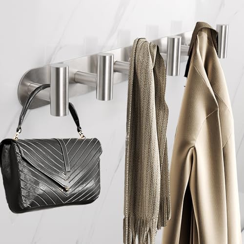 Coat Hook Rack, Wall Mounted Coat Rack with 6 Hooks, Heavy Duty Towel Hook Rack Wall Hooks for Hanging Coat Jacket, Stainless Steel Coat Hanger for Bathroom Entryway Mudroom(Brushed Nickel) - Image 2