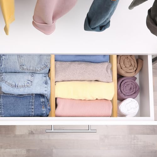 Fabsome Dresser Drawer Organizers 6 Pack, 4.65'' High Adjustable from 12.5-17‘’ Bamboo Drawer Dividers for Clothing Baby Clothes, Wooden Separators for Dresser Nursery Organization with Soft Foam Ends - Image 3