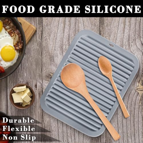 4 PCS Silicone Trivet for Hot Dishes, Hot Pads Trivets Mat for Hot Pots and Pans, Heat Resistant Silicone Hot-Mats, Pot Holders Jar Opener Tables-Mats for Countertop Drying Mat (Grey) - Image 3