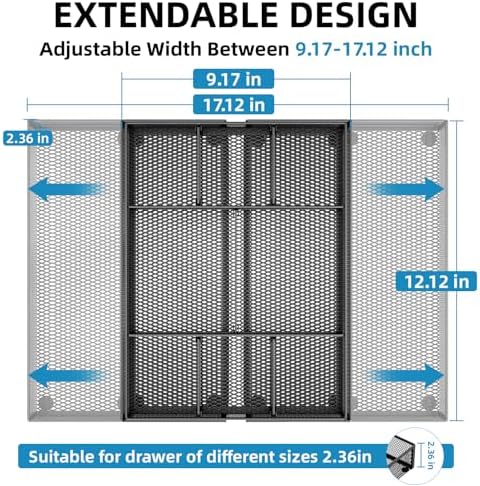 Marbrasse Expandable Desk Drawer Organizer, Mesh Drawer Organizer Tray with 10 Adjustable Compartments, Desk Organizers and Accessories, 5 Dividers Drawer for Office Supplies, Makeup & Vanity (Black) - Image 2