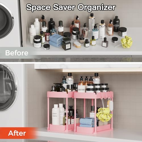 2 Packs Under Sink Pull-Out Storage Organizers, 14.8 Inches,Pink - Image 5