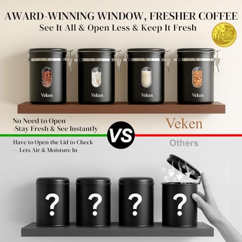 Veken Coffee Canister with Window, Airtight Stainless Steel Container, 22OZ - Image 3