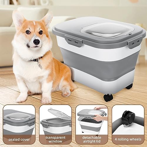 Dog Food Storage Container 17 lb, Airtight Pet Food Storage Containers with Wheels & Removable Sealed Lid, Collapsible Cat Food Containers Dry Food with Scoop and Measuring Cups - Image 3