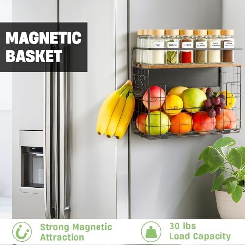 Haotao Magnetic Shelf for Fridge With Wood Lid,Fruit Vegetable Potato & Onion Organizers Storage Basket Bins For Refrigerator Kitchen Countertop Container - Image 6
