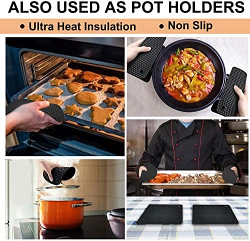 Walfos Silicone Trivet Mats - 4 Heat Resistant Pot Holders, Multipurpose Non-Slip Hot Pads for Kitchen Potholders, Hot Dishers, Jar Opener, Spoon Holder, Food Grade Silicone & BPA Free (Black) - Image 2