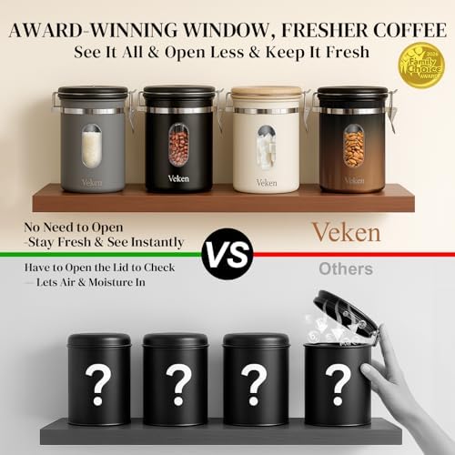 Veken Coffee Canister with Window, Airtight Stainless Steel Container, 16OZ - Image 3