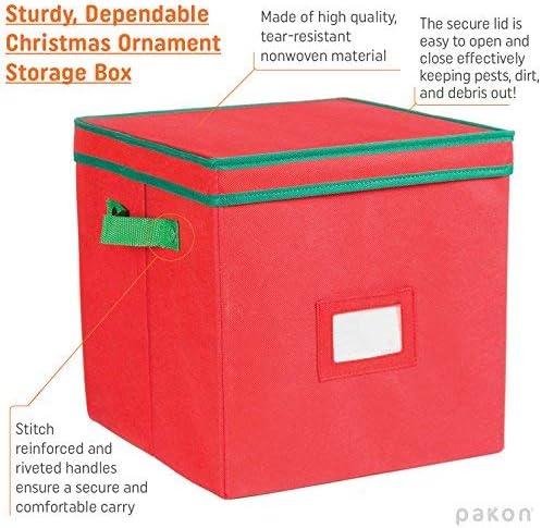 Durable Non-Woven Christmas Ornament Storage Box with Removable lid, Stores up-to 64 Standard Holiday Ornaments & Xmas Decorations For Seasons To come - 12 x 12 Inch 4 Layer Ornament Storage Container - Image 3
