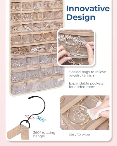 BAGSMART Hanging Jewelry Organizer, Necklace Holder, Extra Large Beige - Image 4