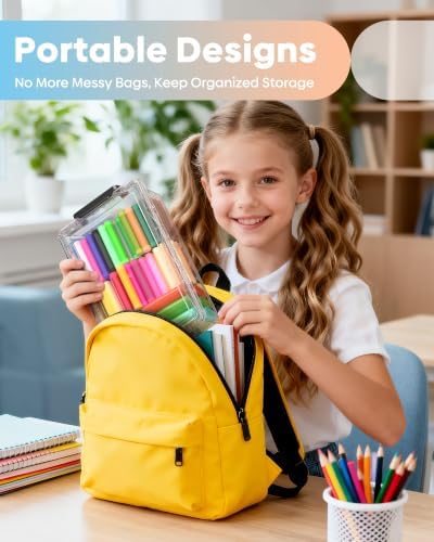 BiuLeon 8 Pack Large Pencil Box Set, Plastic Clear Pencil Case Marker Organizer, Crayon Box Craft Organizers, Stackable Storage Containers with Lid for Pen, Art and Craft Supplies(Multicolor) - Image 7