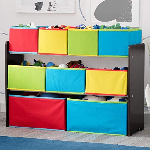 Delta Children Deluxe Multi-Bin Toy Organizer with Storage Bins, Dark Chocolate/Primary Colored Bins - Image 2