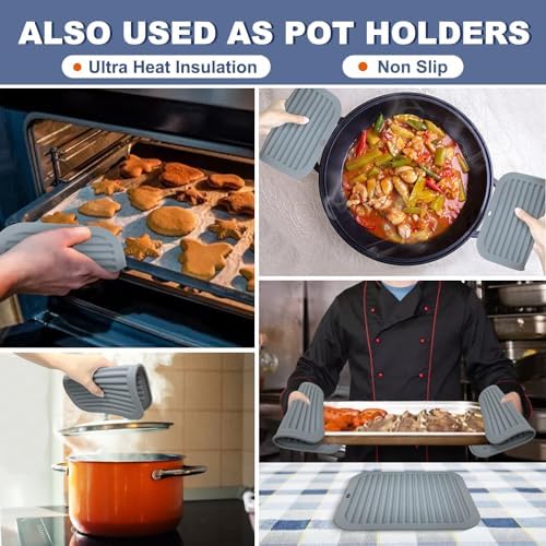 Walfos Silicone Trivets for Hot Pots and Pans - Heat Resistant Hot Pads for Kitchen Counter- 4 Pcs Multi-Purpose & Versatile Trivet Mat - Long-Lasting & Flexible Silicone Hot Pad（Gray） - Image 2