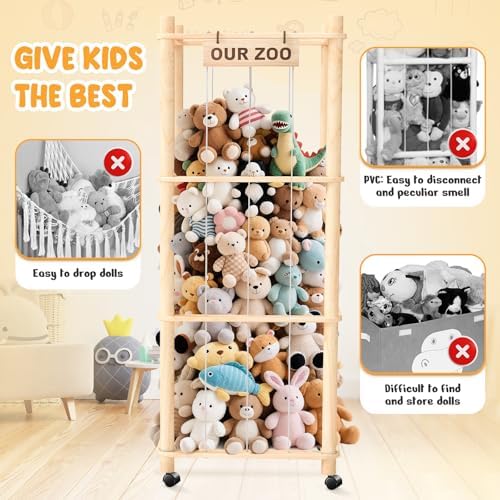 Stuffed Animal Zoo Organizer with Wheels, Plush Storage Cage - Image 3