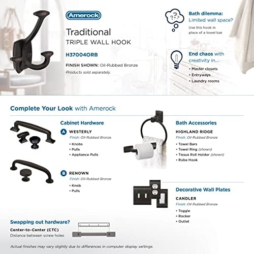 Amerock Vicinity Triple Prong Oil-Rubbed Bronze Wall-Mounted Hook - Image 6
