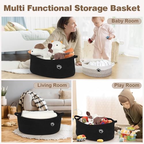 Optish Dog Toy Basket, 30L Toy Box and Bin for Dog Cat Storage, 19.7" X 11" X 7.9" Large Woven Rope Basket for Blankets, Living Room, Bedroom, Black - Image 5