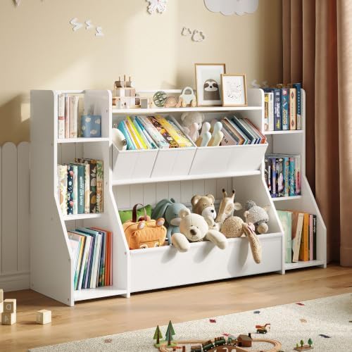 FOUCSSOMEI Kids Bookshelf and Toy Storage Organizer with Large Toy Box by FOUCSSOMEI