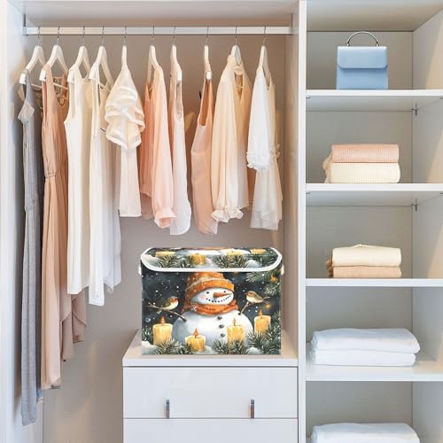 Watercolor Snowman Storage Bins with Lids and Carrying Handle,Foldable Storage Boxes Organizer Containers Baskets Cube with Cover for Home Bedroom Closet Office Nursery - Image 6