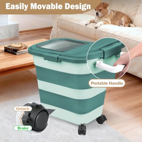 Komzon Rice Storage Container10-40 Lb, 25 Lb Pet Dog Food Storage Container, Collapsible Airtight Rice Storage Container, Rice Dispenser Bin with Cup and Scoop for Flour Cereal Pasta Grain, Cat Bird - Image 5