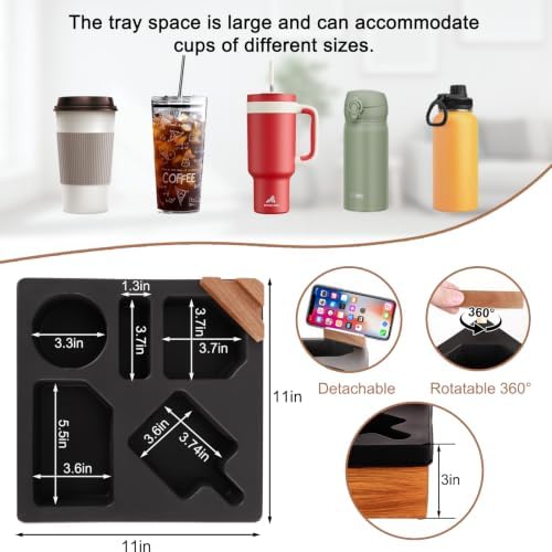 Couch Cup Holder Tray, Silicone Acacia Wooden Couch Caddy with Cup Holder for Snacks, Drinks, Remotes, Waterproof Cup Holder for Couch, Organizer, Movie Night Snack Trays - Image 6