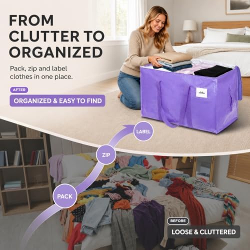6 Pack Extra Large Moving Bags, 24 Gallon Heavy Duty Storage Totes, Purple - Image 2