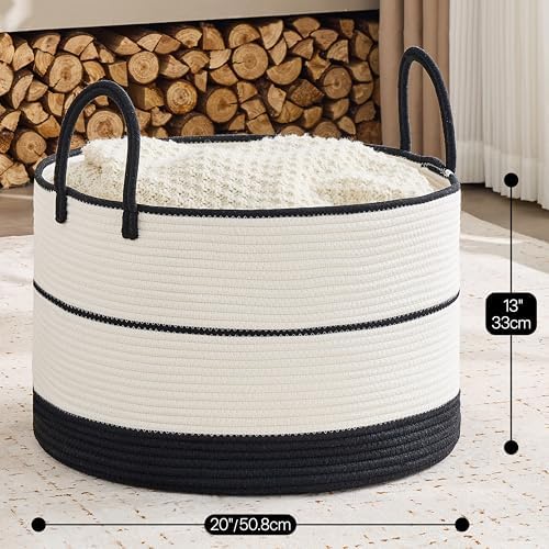 KAKAMAY Large Blanket Basket with Handles, Storage Basket for Living Room - Image 3