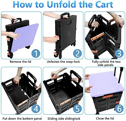 Quick Utility Cart Folding Portable Rolling Crate Handcart with Durable Heavy Duty Plastic Telescoping Handle Collapsible 4 Rotate Wheels for Travel Shopping Moving Luggage Office Use - Image 4
