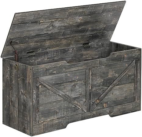 HOOBRO Storage Bench, 39.4” Retro Wooden Storage Chest with U-Shaped Cut-Out Pull, Safety Hinge, Supports 330 lb and Easy Assembly for Toy Box Organizer (Vintage Gray) VP771CW01G1 by HOOBRO