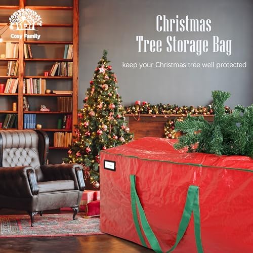 Cosy Family 9 ft Christmas Tree Storage Bag - Durable Heavy Duty Extra Large Artificial Xmas Holiday Tree Bag with Reinforced Handles and Dual Zippers Wide Opening - Red - Image 7