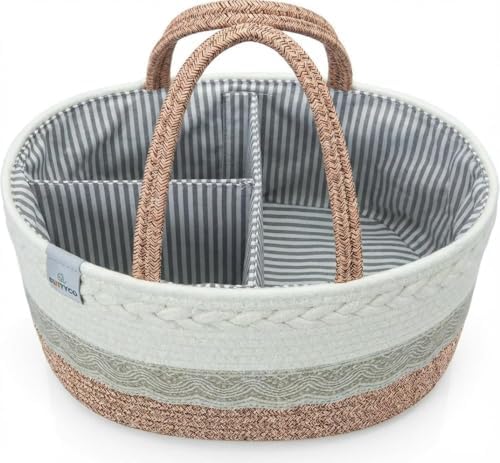 Baby Diaper Caddy Organizer,Woven Rope Nursery Storage Bin,Newborn Gift Basket,Extra-Large Cotton Basket with Removable Compartments,Portable (Mixed Brown, Extra Large) - Image 2