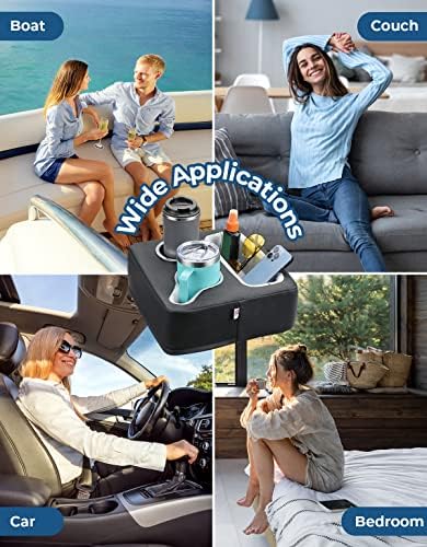 KEMIMOTO Couch Cup Holder Couch Tray Sofa Cup Holder PU Leather Anti-Slip & Spill-Proof Bed Caddy Organizer Sofa Tray for Drinks, Snacks, Remotes, Cell Phones - Image 5
