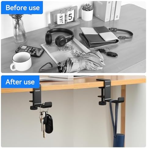 aceyoon Foldable Headphone Stand for Desk, Aluminum Headset Stand Clamp Hook Under Desk Space Save Mount, Headset Holder for Gaming Headphone (Single Foldable Stand) - Image 5