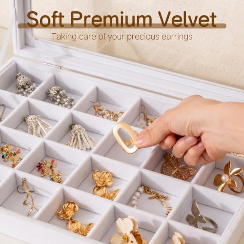 Frebeauty 24 Grid Earring Organizer,Velvet Jewelry Tray with Clear Lid - Image 4