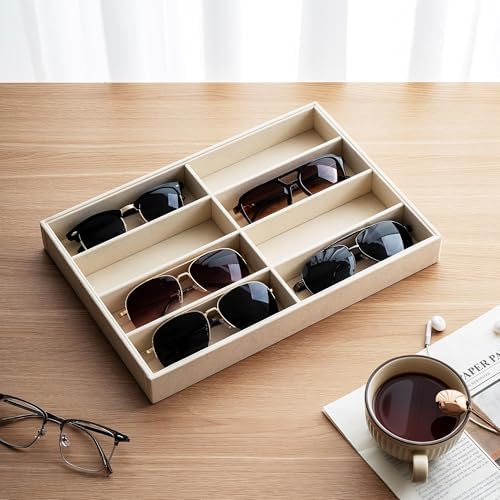 pickpiff Drawer Sunglass Organizer & Display Tray: 1 Pcs 8 Grids Velvet Scratch-Free Eyeglasses Case (13.8x9.4x1.6inch) - Soft Beige Glasses Storage Holder Box for Men & Women - Image 6