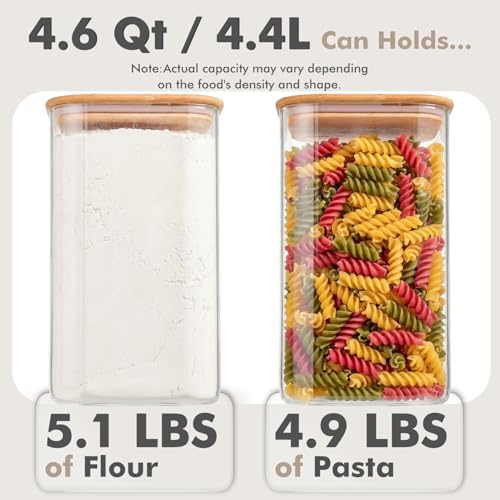 2-Pack 4.6Qt Large Glass Flour Sugar Storage Containers with Lids - Image 3